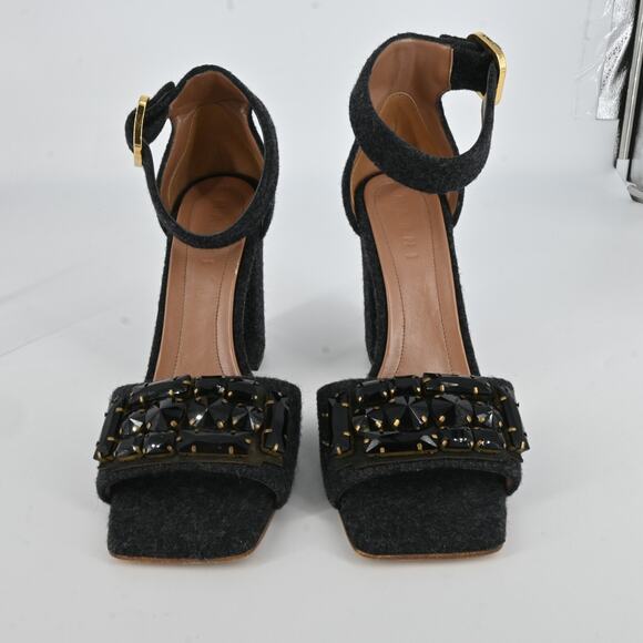 MARNI Gray Felt Rhinestone Block Heels Size 40 - Picture 6 of 13